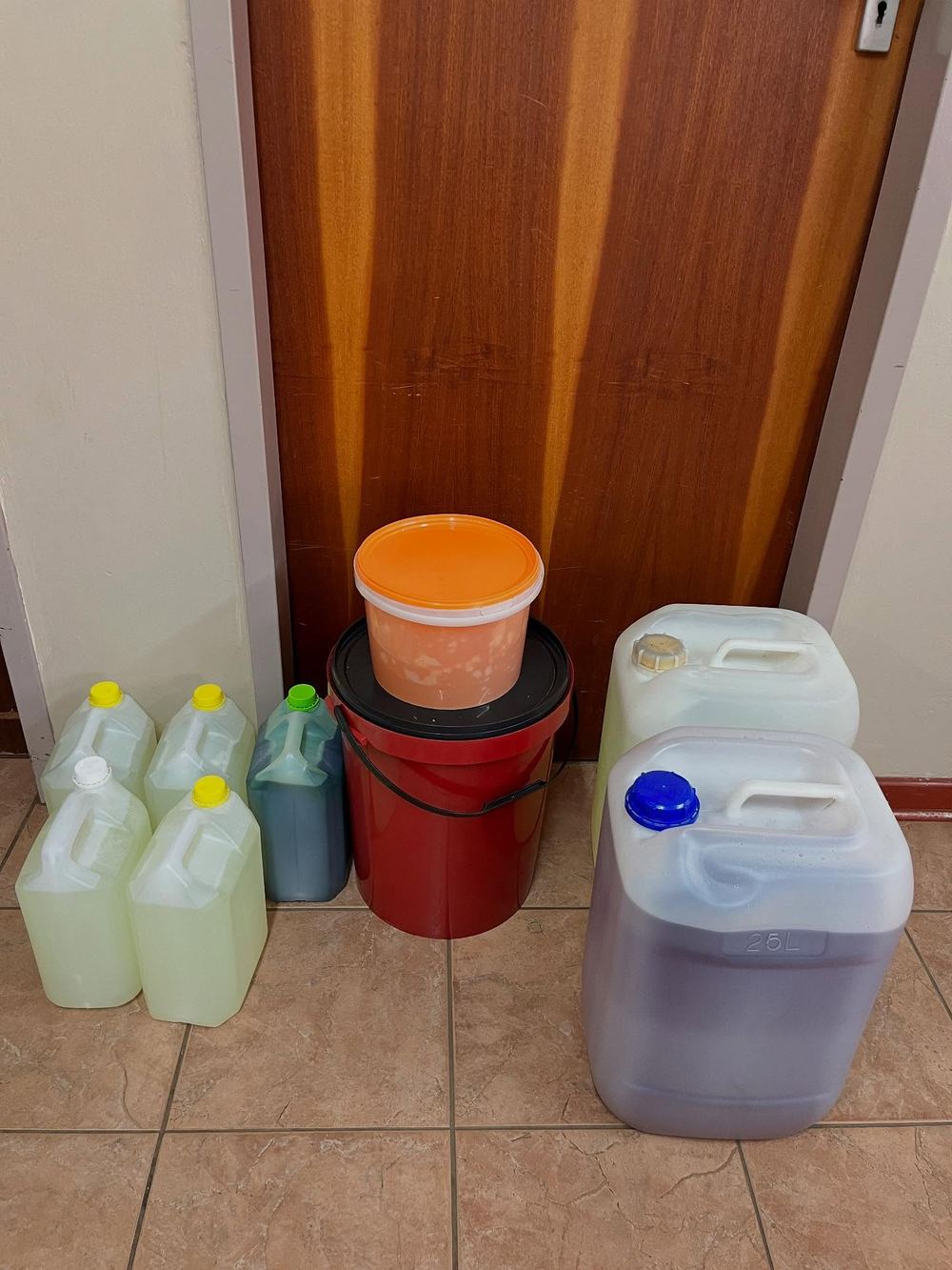Cleaning chemicals and consumable stock prepared for a client delivery