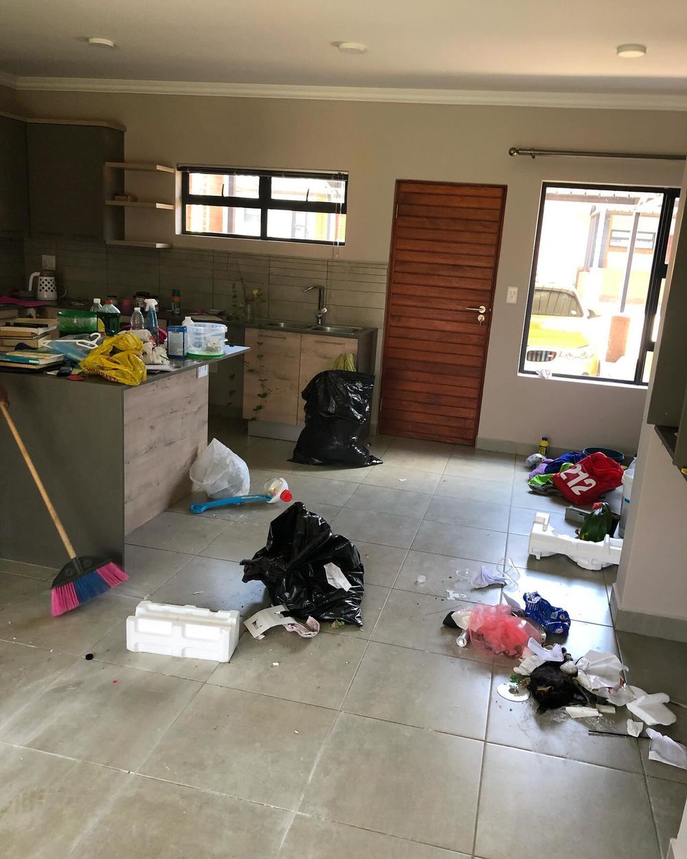 Interior mid-way through a post-construction clean